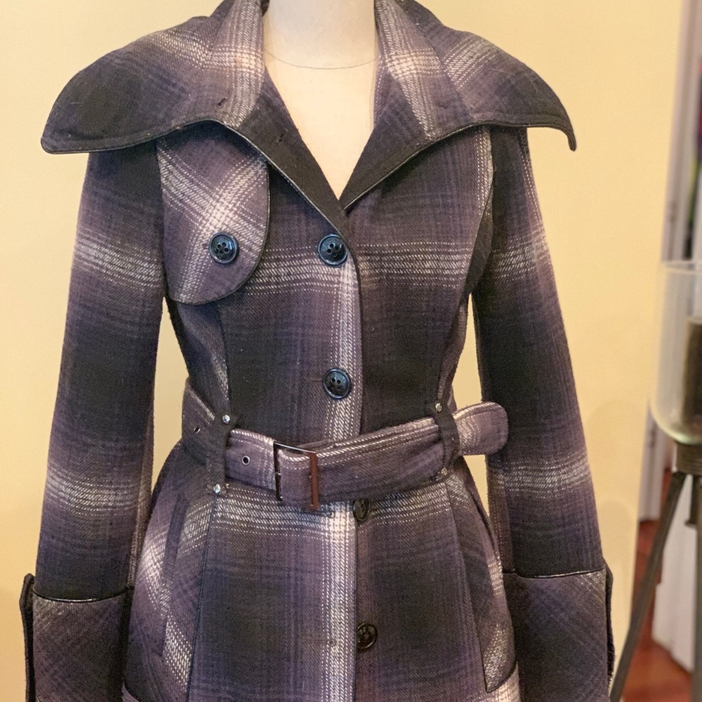 Blue wool pea coat with belted waist